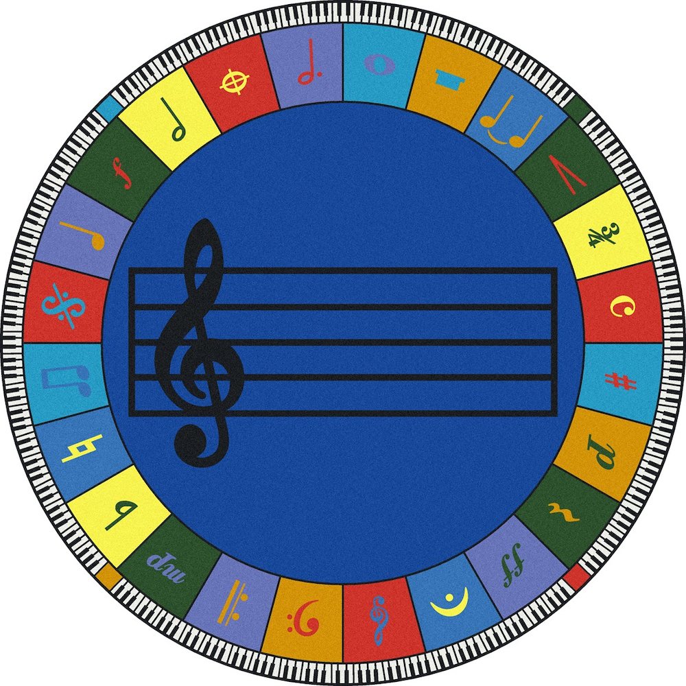 Kid Essentials Note Worthy (Elementary) 13'2" Round Area Rug in Color Multi. Picture 1