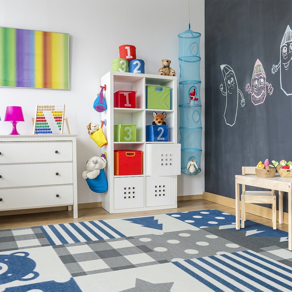 Claremont Kids Patchwork Boy 3'10" x 5'4" Area Rug in Color Blue Skies. Picture 3