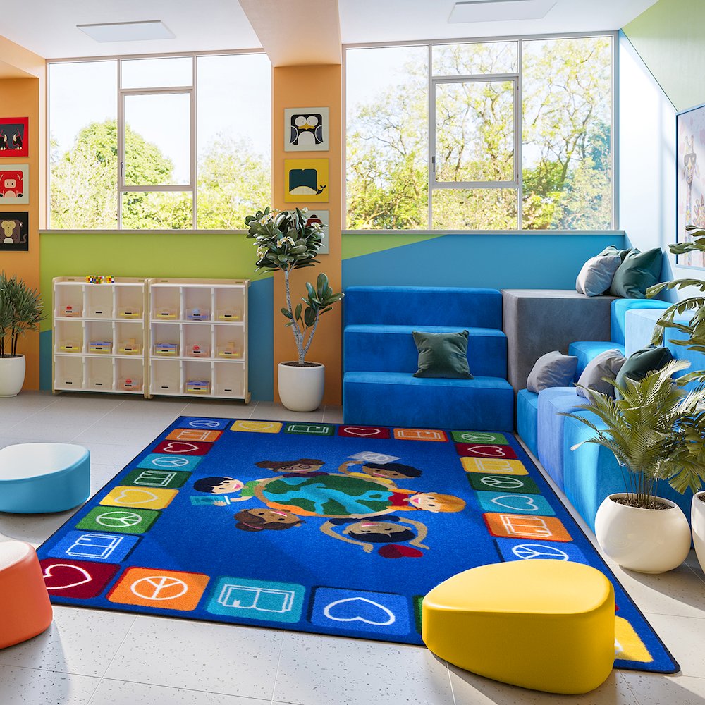 Kid Essentials Peaceful Readers 5'4" x 7'8" Area Rug in Color Multi. Picture 3