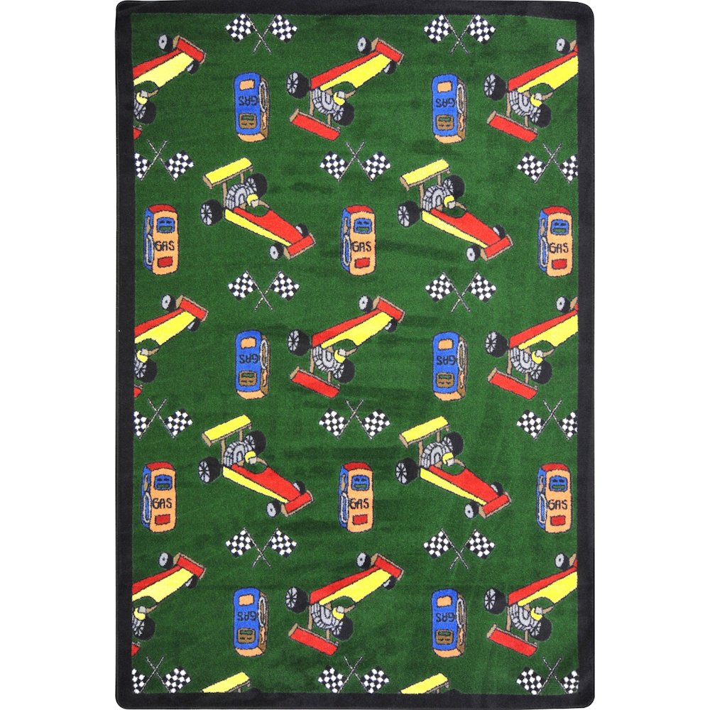 Playful Patterns Pit Stop 3'10" x 5'4" Area Rug in Color Green. Picture 1