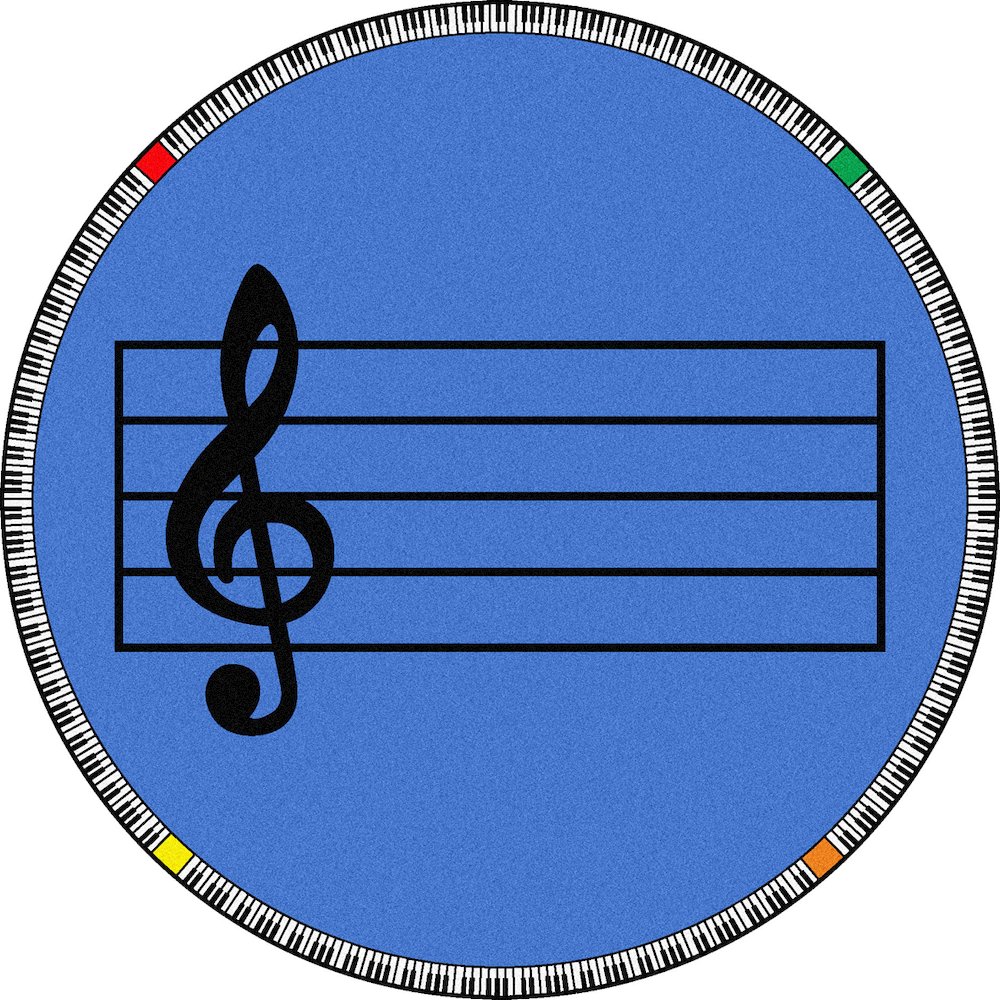 Kid Essentials Play Along 7'7" Round Area Rug in Color Blue. Picture 1