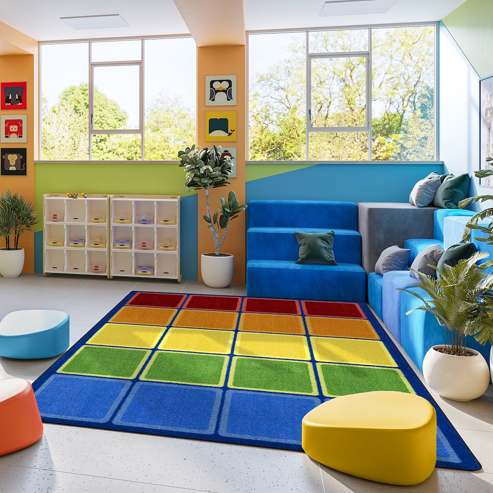 Kid Essentials Rainbow Blocks 5'4" x 7'8" Area Rug in Color Multi. Picture 3