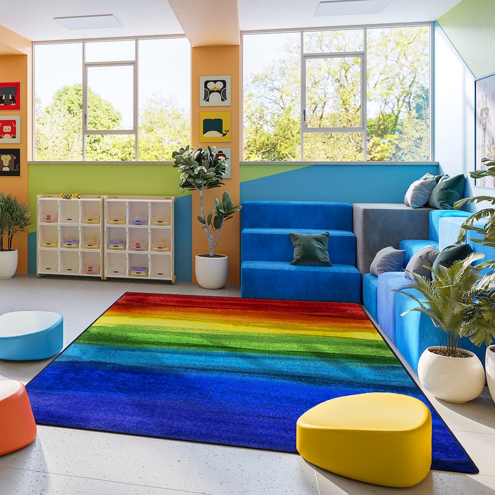 Kid Essentials Rainbow Magic 5'4" x 7'8" Area Rug in Color Rainbow. Picture 3
