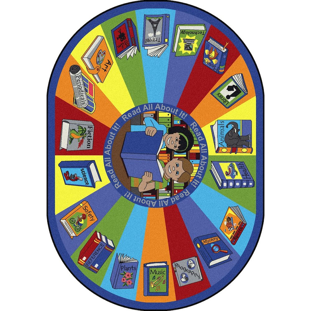 Kid Essentials Read All About It 5'4" x 7'8" Oval Area Rug in Color Multi. Picture 1