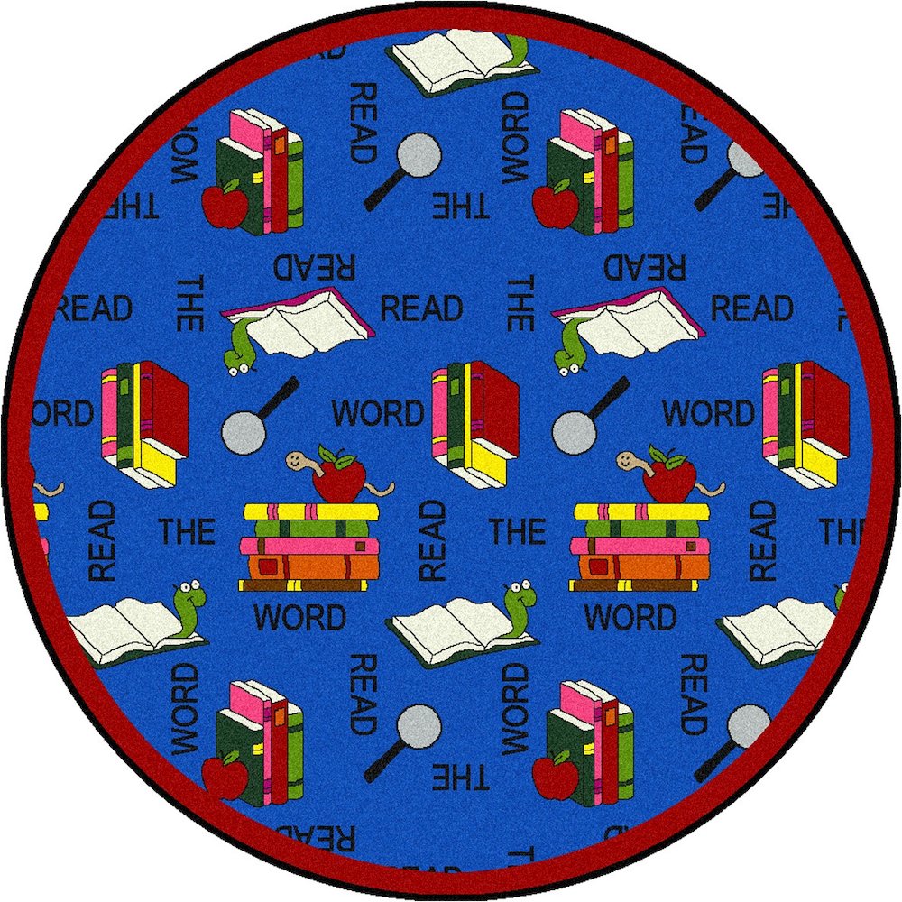 Kid Essentials Read the Word 7'7" Round Area Rug in Color Multi. Picture 1