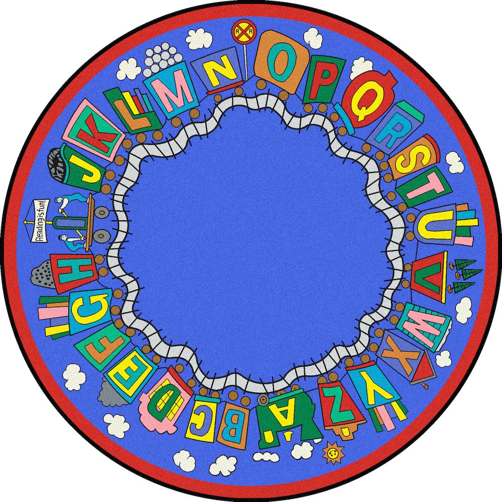 Kid Essentials Reading Train 7'7" Round Area Rug in Color Multi. Picture 1