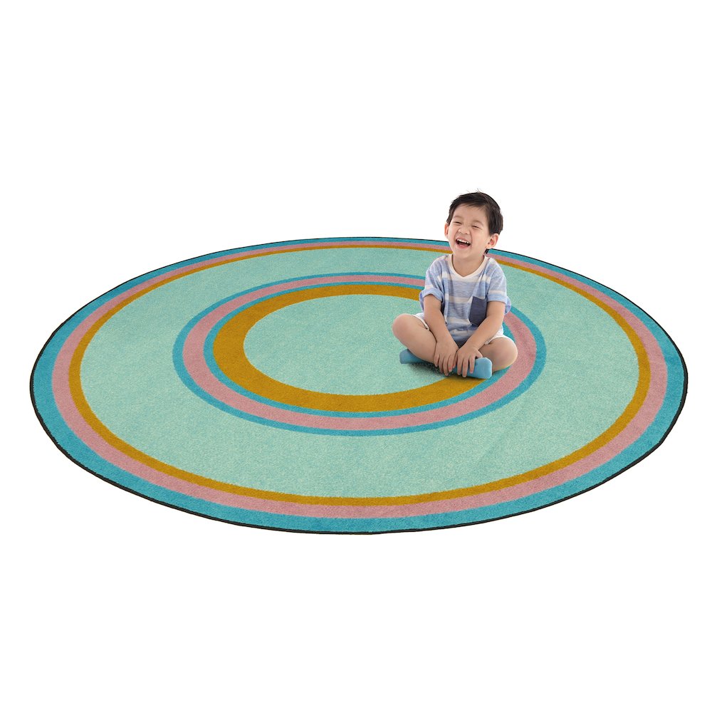 Kid Essentials Ripples 7'7" Round Area Rug in Color Teal. Picture 2