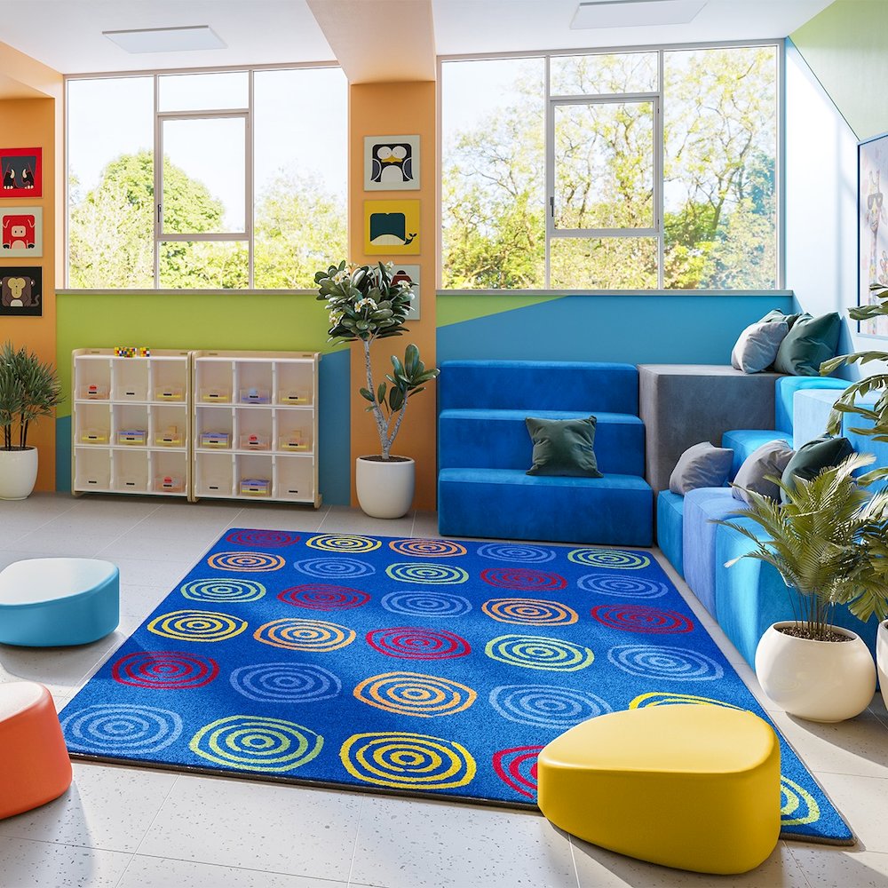 Kid Essentials Simply Swirls 5'4" x 7'8" Area Rug in Color Rainbow. Picture 2