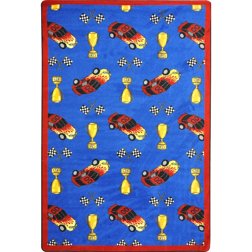 Playful Patterns Start Your Engines 3'10" x 5'4" Area Rug in Color Blue. Picture 1