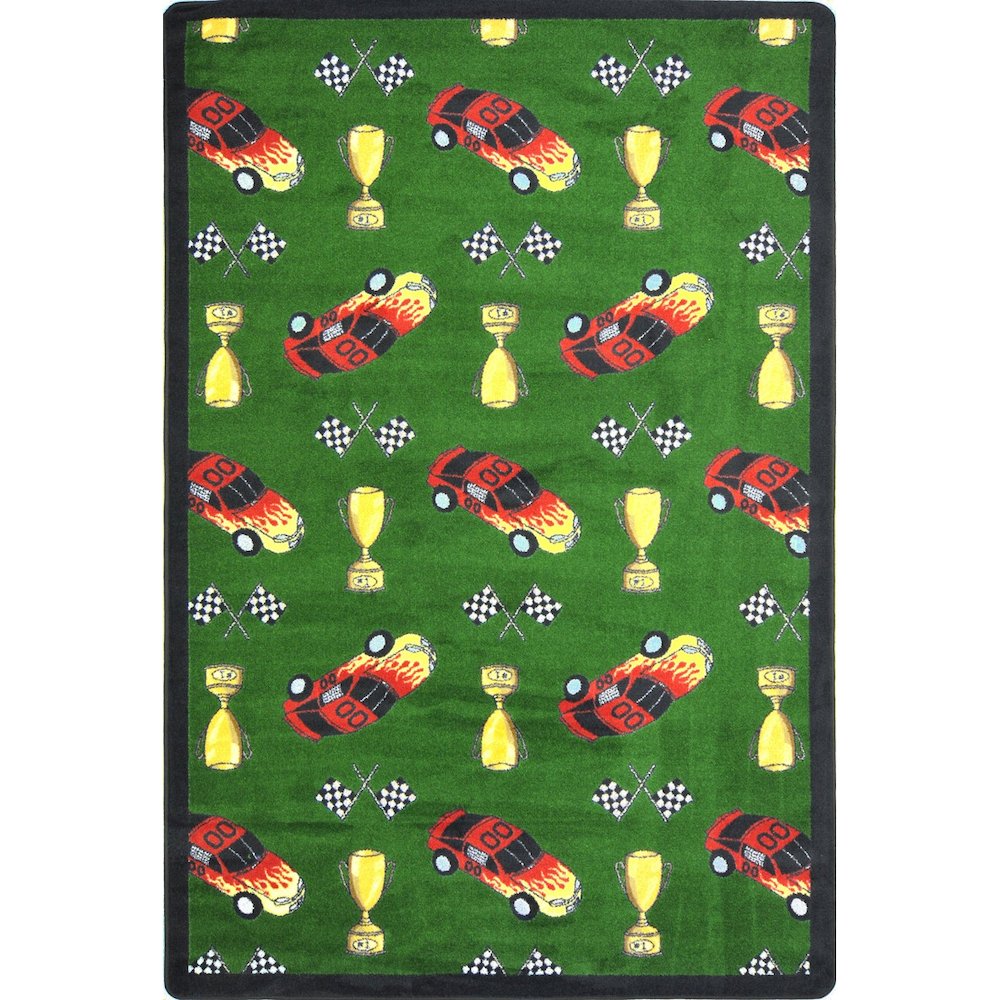 Playful Patterns Start Your Engines 3'10" x 5'4" Area Rug in Color Green. Picture 1