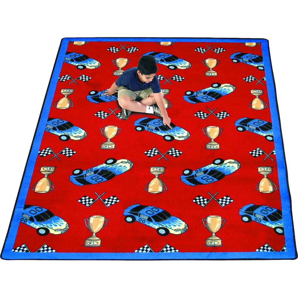 Playful Patterns Start Your Engines 5'4" x 7'8" Area Rug in Color Red. Picture 2