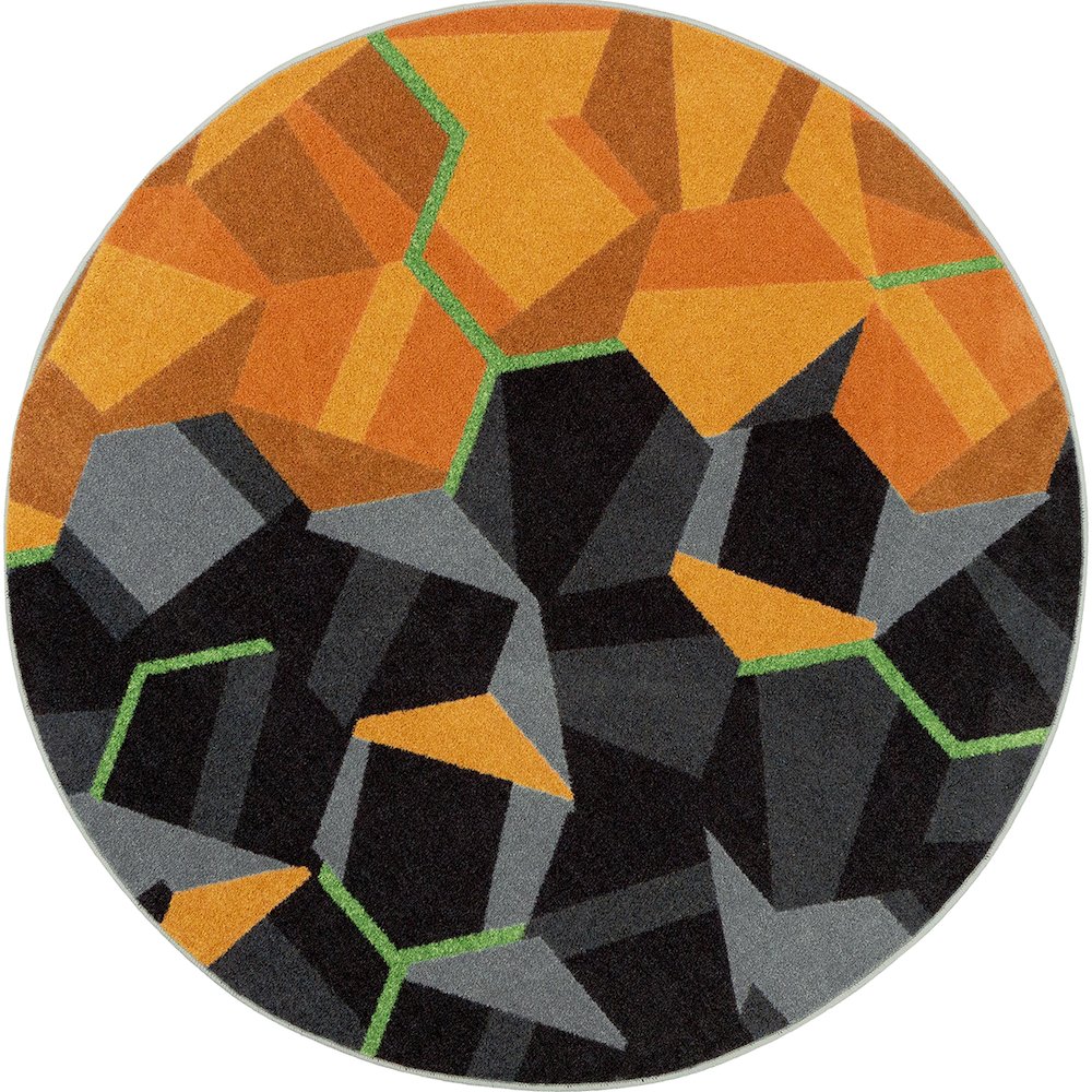 Kid Essentials Stealth 5'4" Round Area Rug in Color Tangerine. Picture 1
