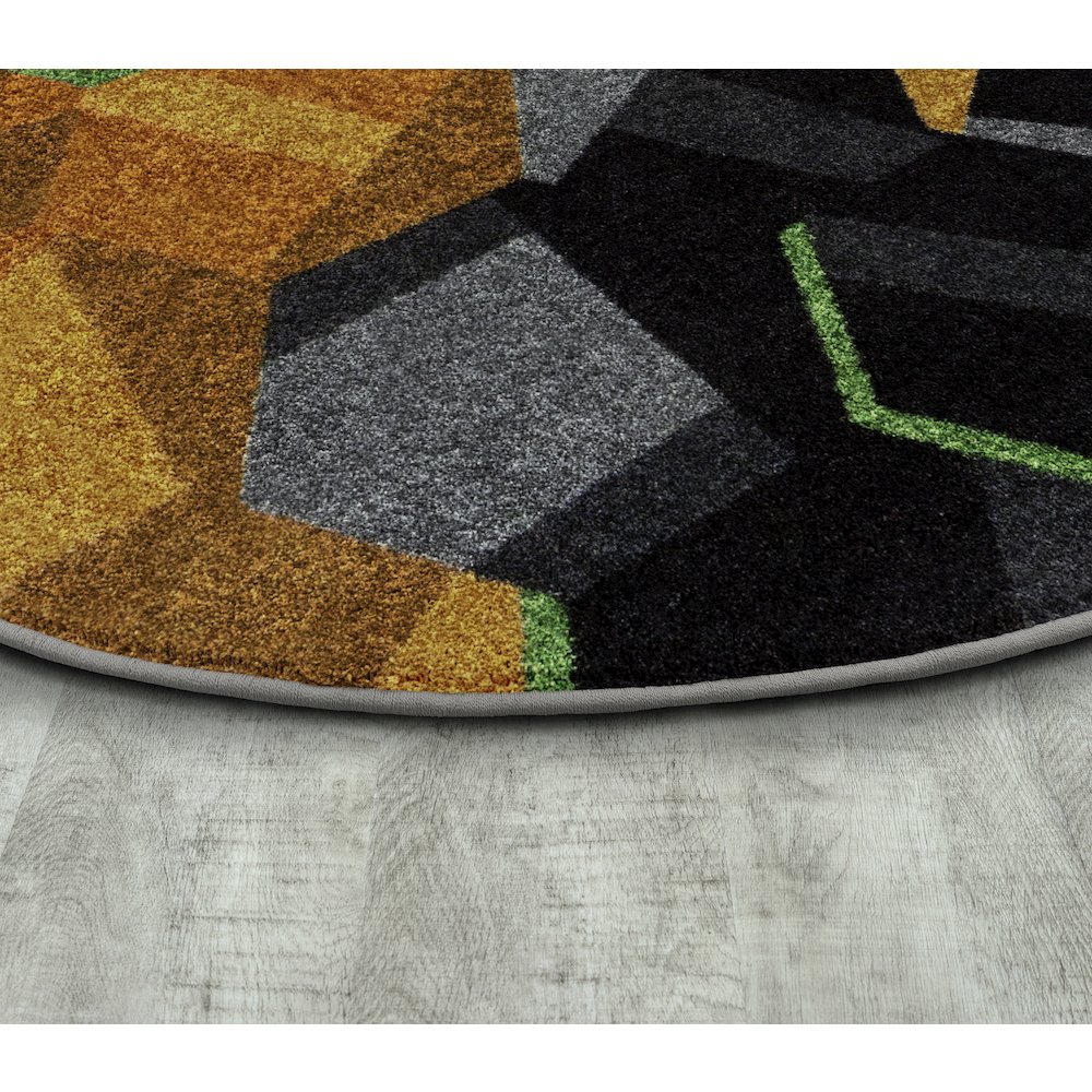 Kid Essentials Stealth 5'4" Round Area Rug in Color Tangerine. Picture 2