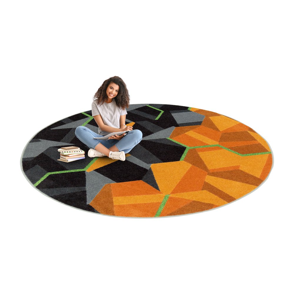 Kid Essentials Stealth 5'4" Round Area Rug in Color Tangerine. Picture 4