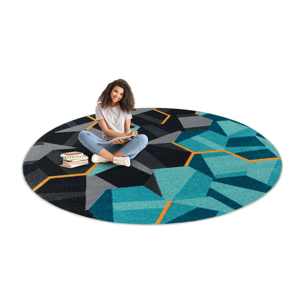 Kid Essentials Stealth 5'4" Round Area Rug in Color Teal. Picture 4