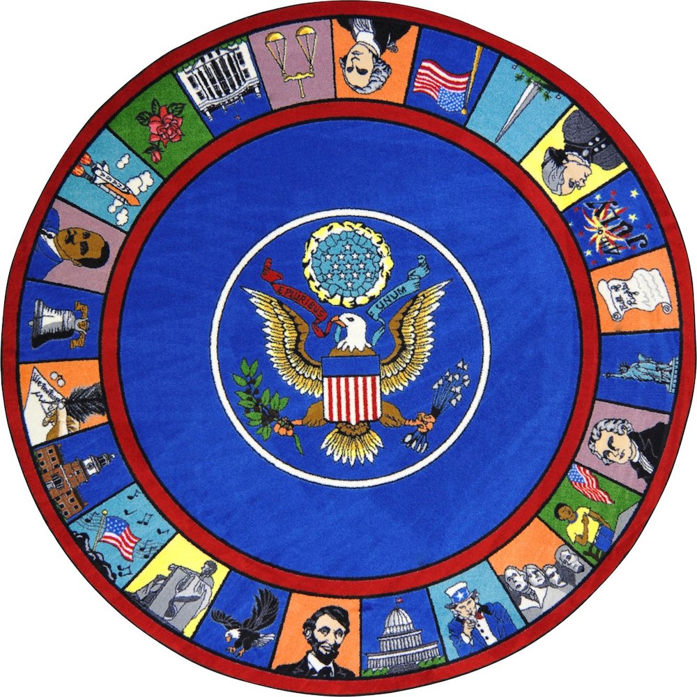 Kid Essentials Symbols of America 7'7" Round Area Rug in Color Multi. Picture 1