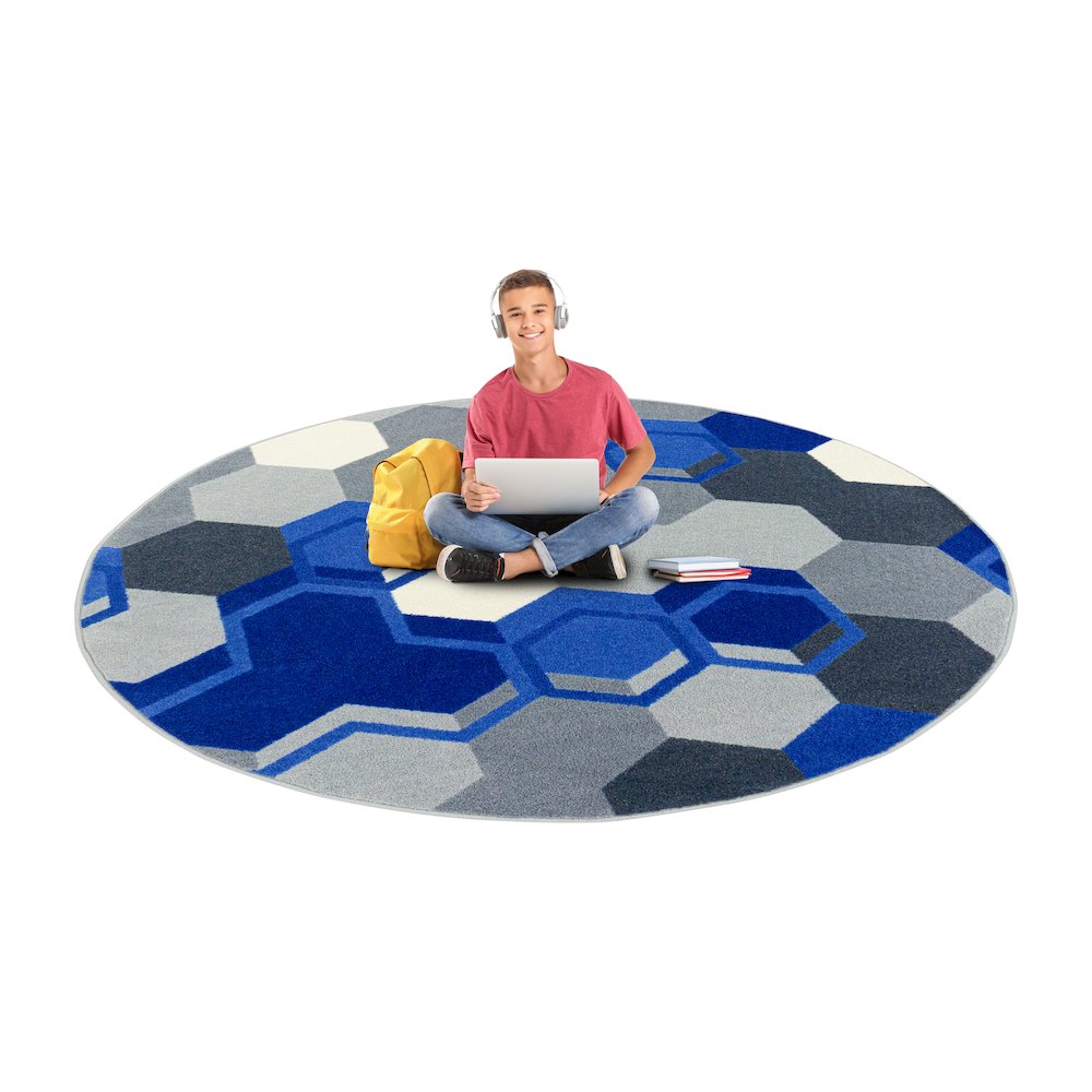 Kid Essentials Team Up 5'4" Round Area Rug in Color Blue. Picture 3