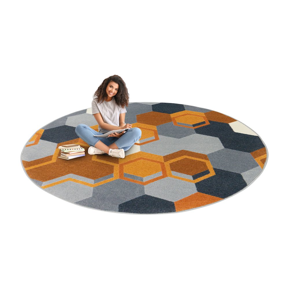 Kid Essentials Team Up 5'4" Round Area Rug in Color Orange. Picture 4