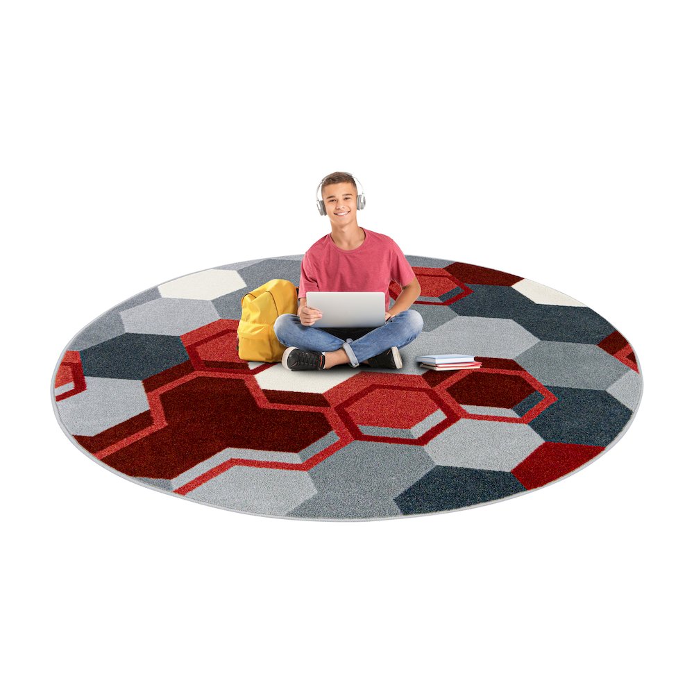 Kid Essentials Team Up 5'4" Round Area Rug in Color Red. Picture 3