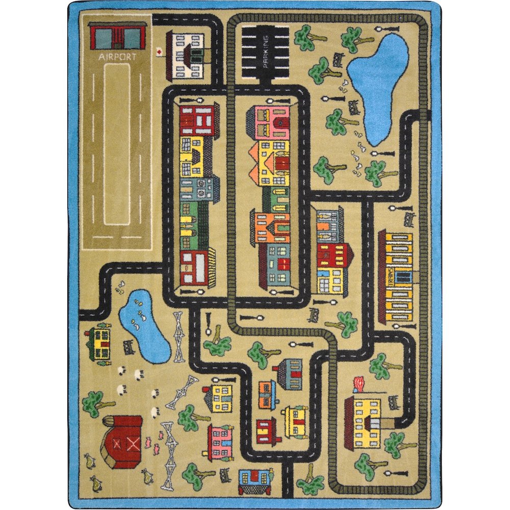 Kid Essentials Tiny Town 5'4" x 7'8" Area Rug in Color Sandstone. Picture 1