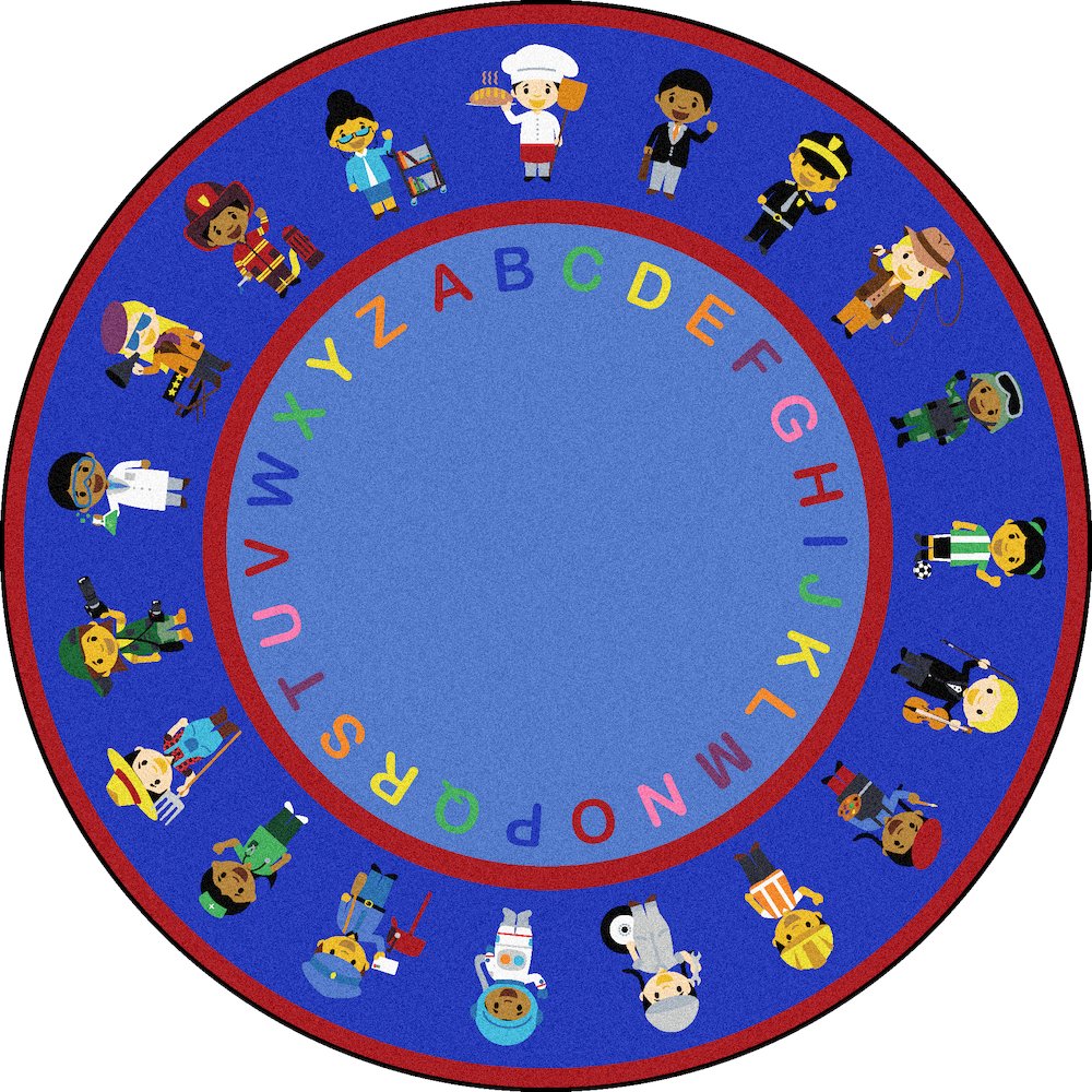 Kid Essentials We Work Together 7'7" Round Area Rug in Color Multi. Picture 1