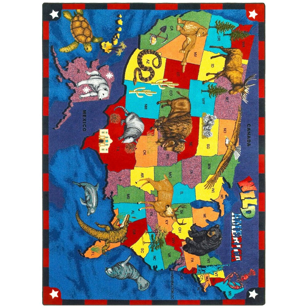 Kid Essentials Wild America 5'4" x 7'8" Area Rug in Color Multi. Picture 1