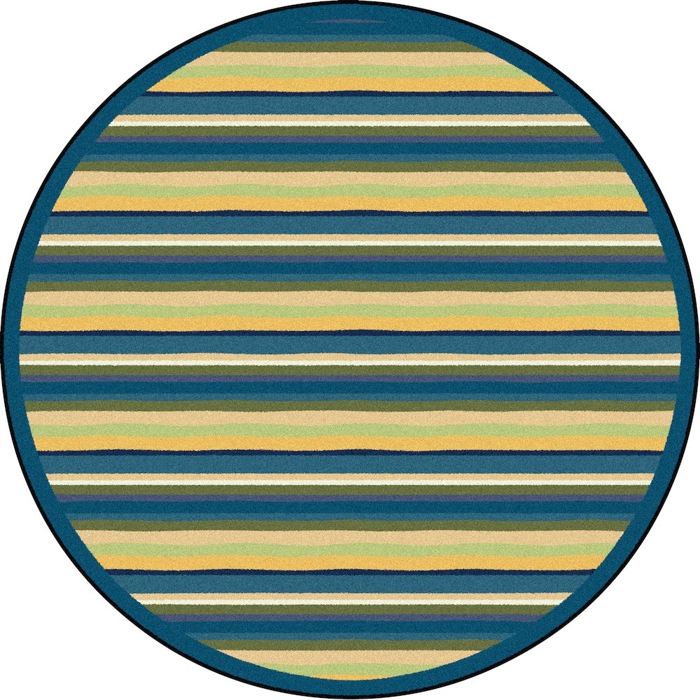Kid Essentials Yipes Stripes 7'7" Round Area Rug in Color Bold. Picture 1