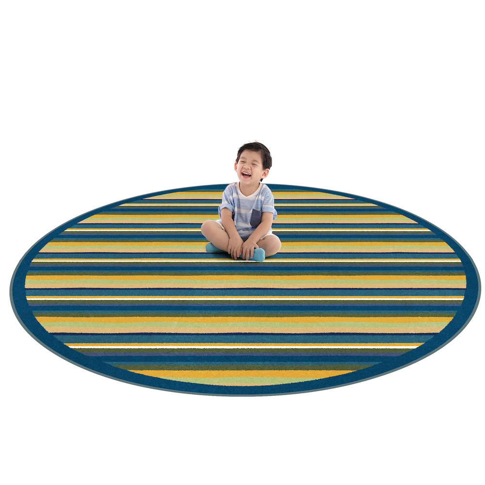Kid Essentials Yipes Stripes 7'7" Round Area Rug in Color Bold. Picture 4
