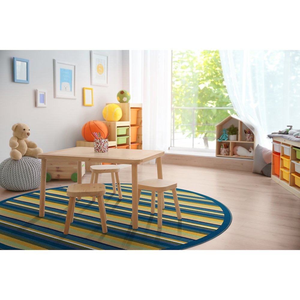 Kid Essentials Yipes Stripes 7'7" Round Area Rug in Color Bold. Picture 3