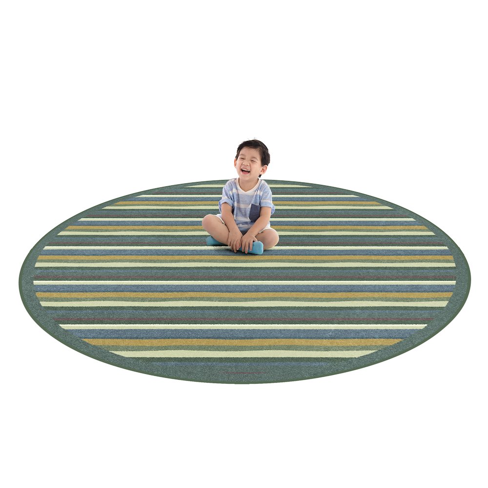 Kid Essentials Yipes Stripes 7'7" Round Area Rug in Color Soft. Picture 4