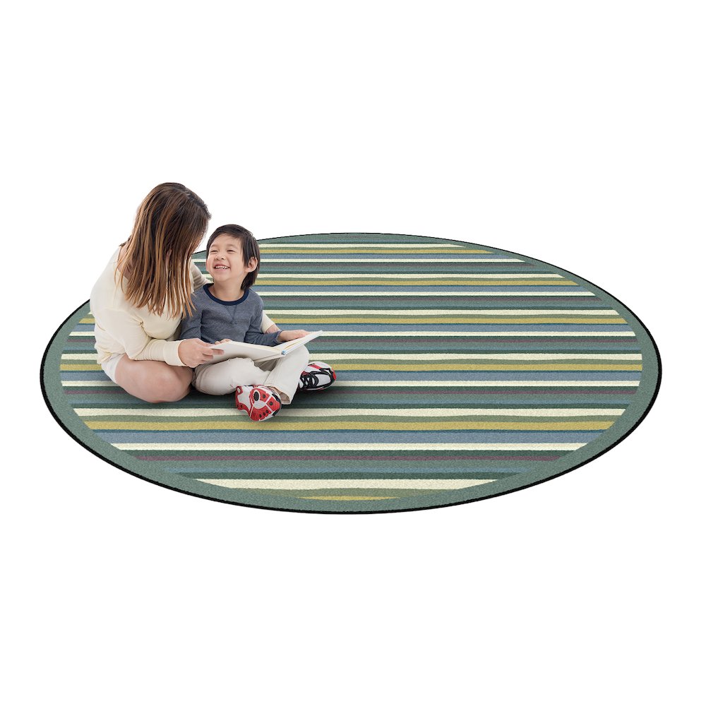 Kid Essentials Yipes Stripes 7'7" Round Area Rug in Color Soft. Picture 2