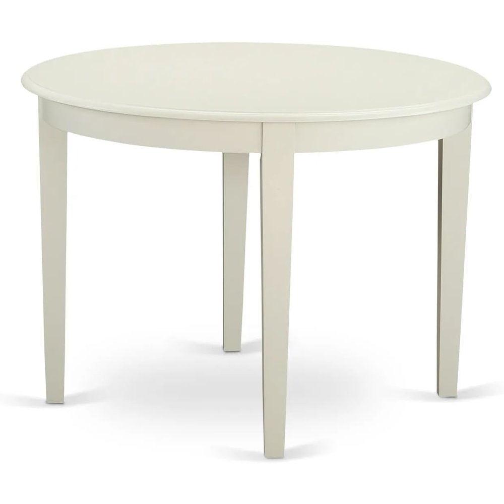 East West Furniture Boston 3 Piece Dining Room Set Contains a Round Kitchen Table and 2 Upholstered Parson Chairs, 42x42 Inch, Linen White. Picture 4