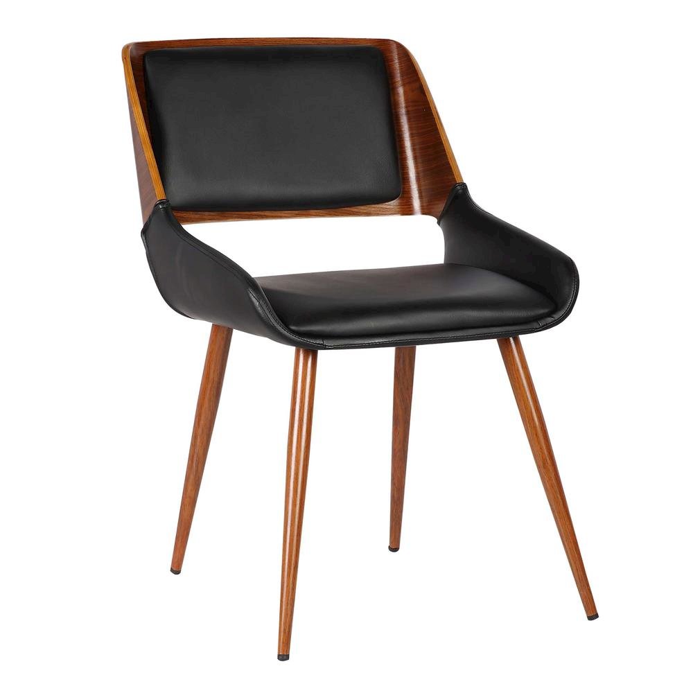 Panda Mid-Century Dining Chair in Walnut Finish and Black Faux Leather Set Of 2. Picture 2