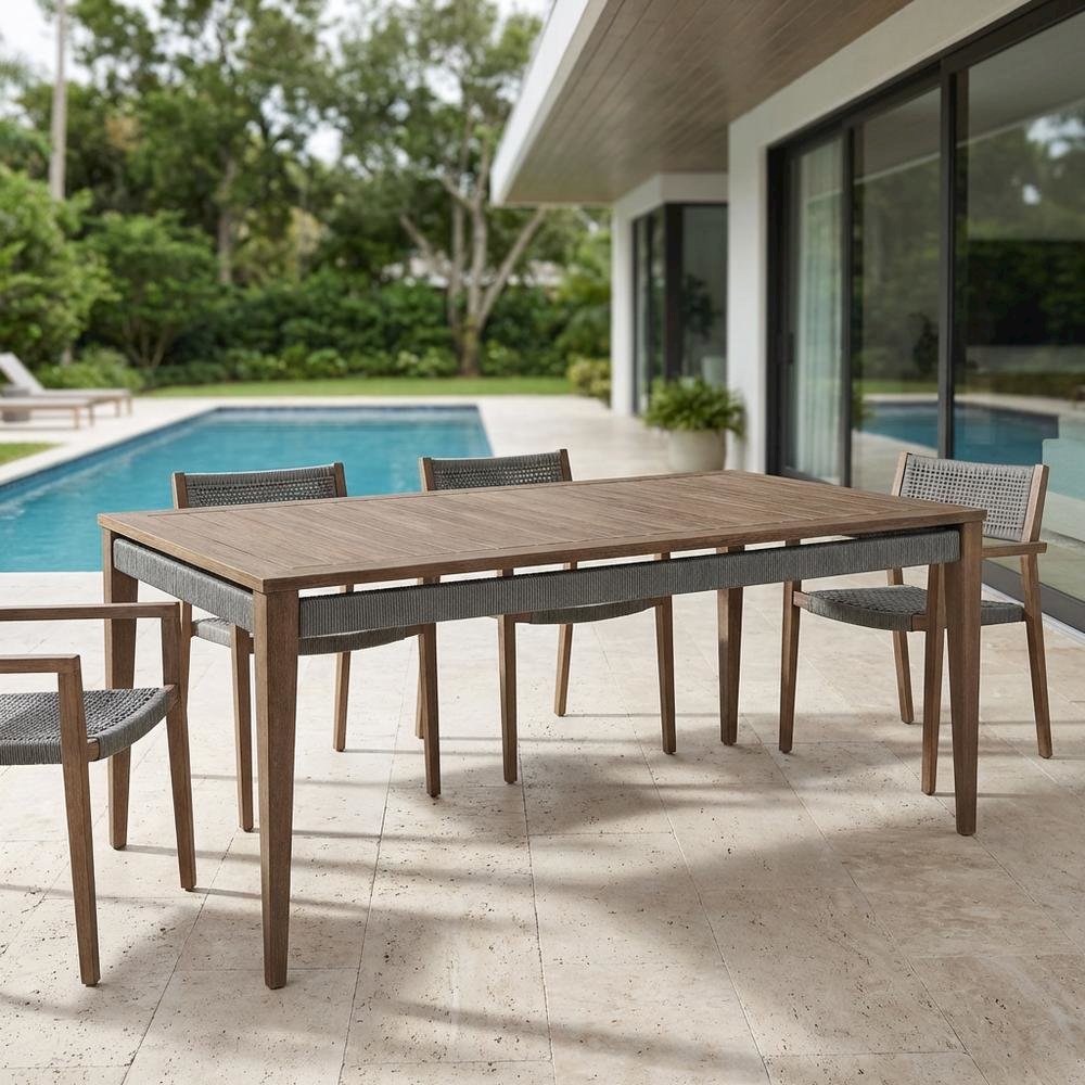 Weathered Eucalyptus Outdoor Dining Table With Modern Design. Picture 3