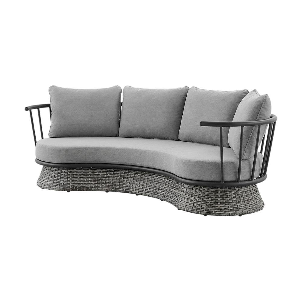 Dark Gray And Black Wicker Aluminum Outdoor Sofa With Water-Resistant Fabric. Picture 1