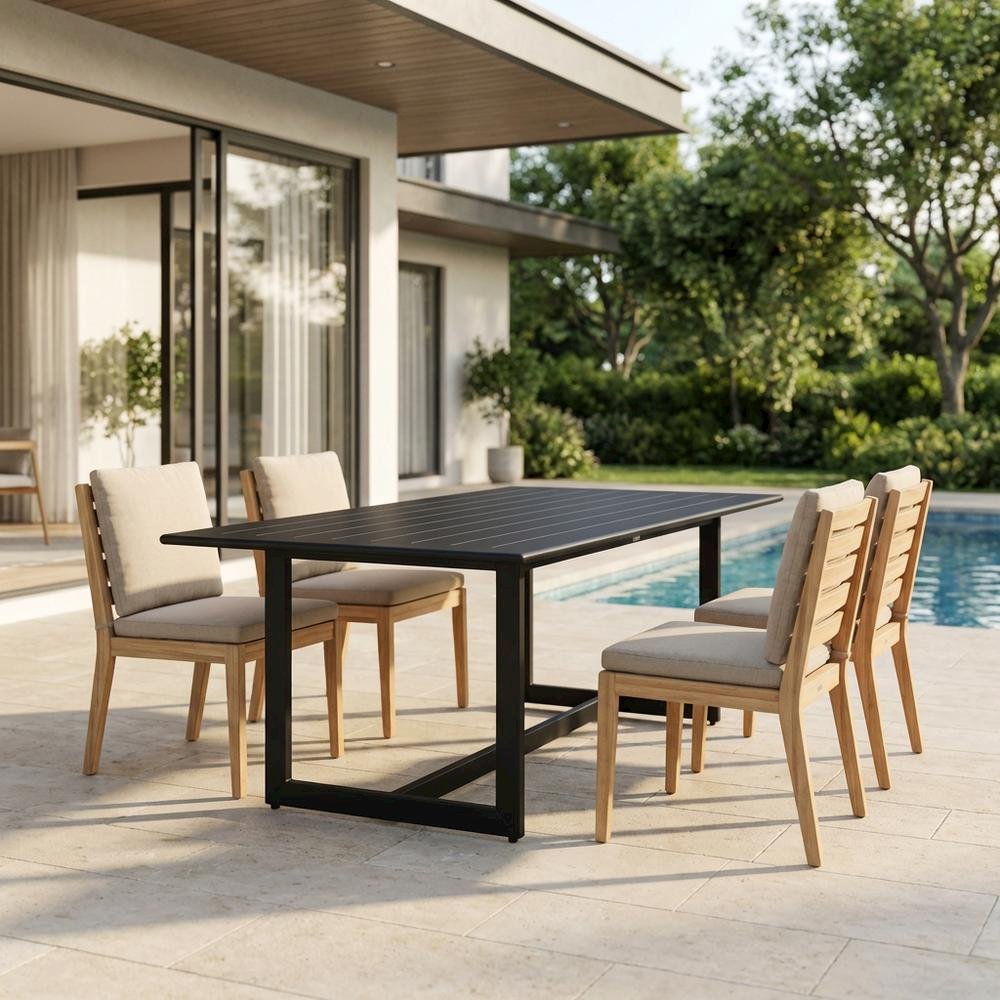Black Outdoor Patio Dining Table With Aluminum Frame And Modern Design. Picture 3