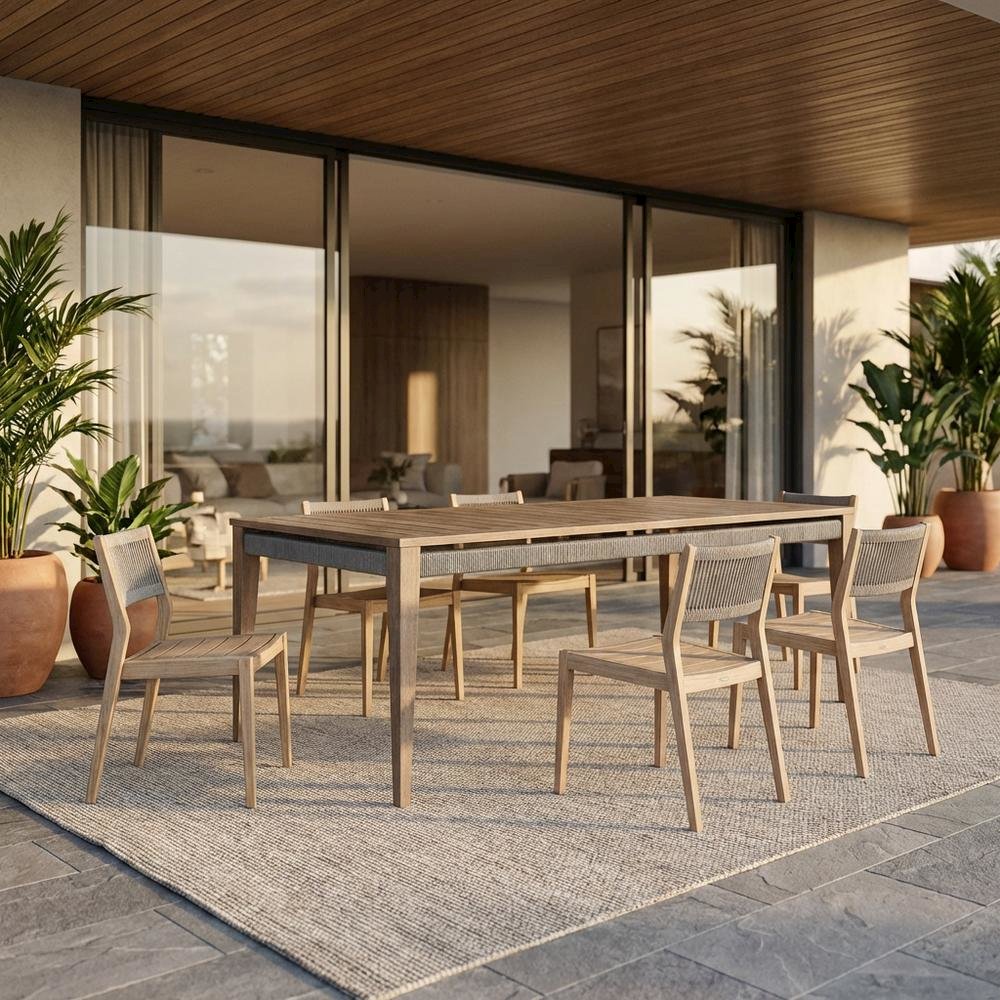 Weathered Eucalyptus Outdoor Dining Table With Modern Design. Picture 2