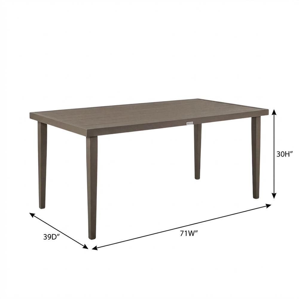 Gray Outdoor Aluminum Rectangular Dining Table, Durable Design, Spacious Surface. Picture 7