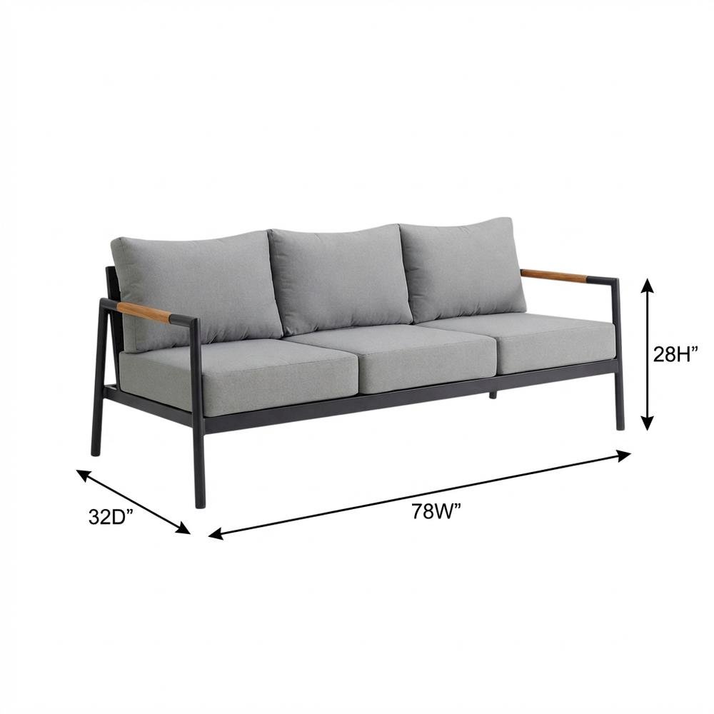 Outdoor Sofa In Black, Dark Gray, Aluminum Frame, Teak Accents, Patio Lounging. Picture 7