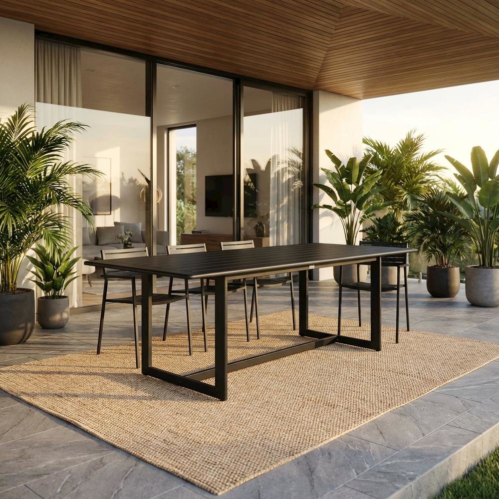 Black Outdoor Patio Dining Table With Aluminum Frame And Modern Design. Picture 2
