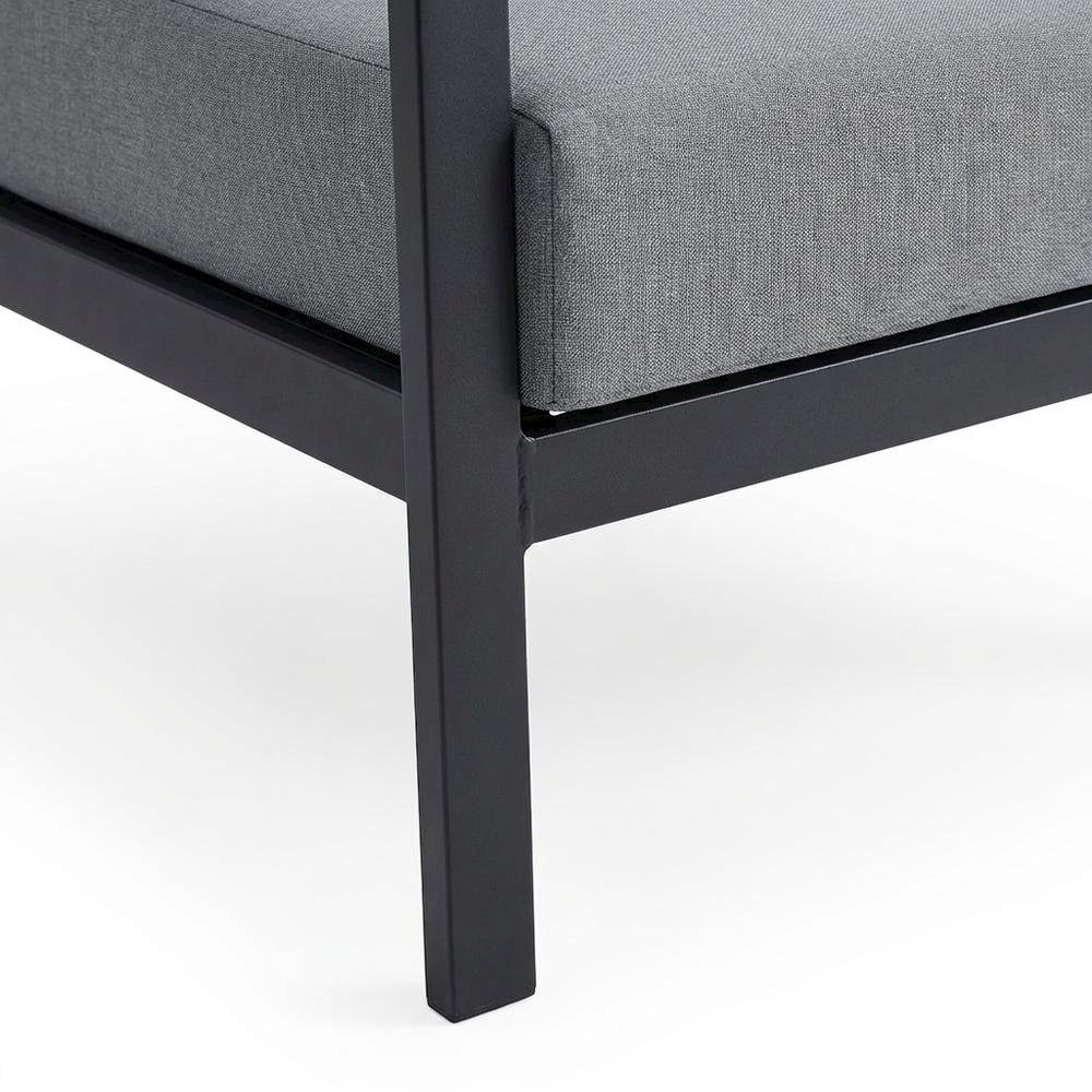 Outdoor Sofa In Black, Dark Gray, Aluminum Frame, Teak Accents, Patio Lounging. Picture 6
