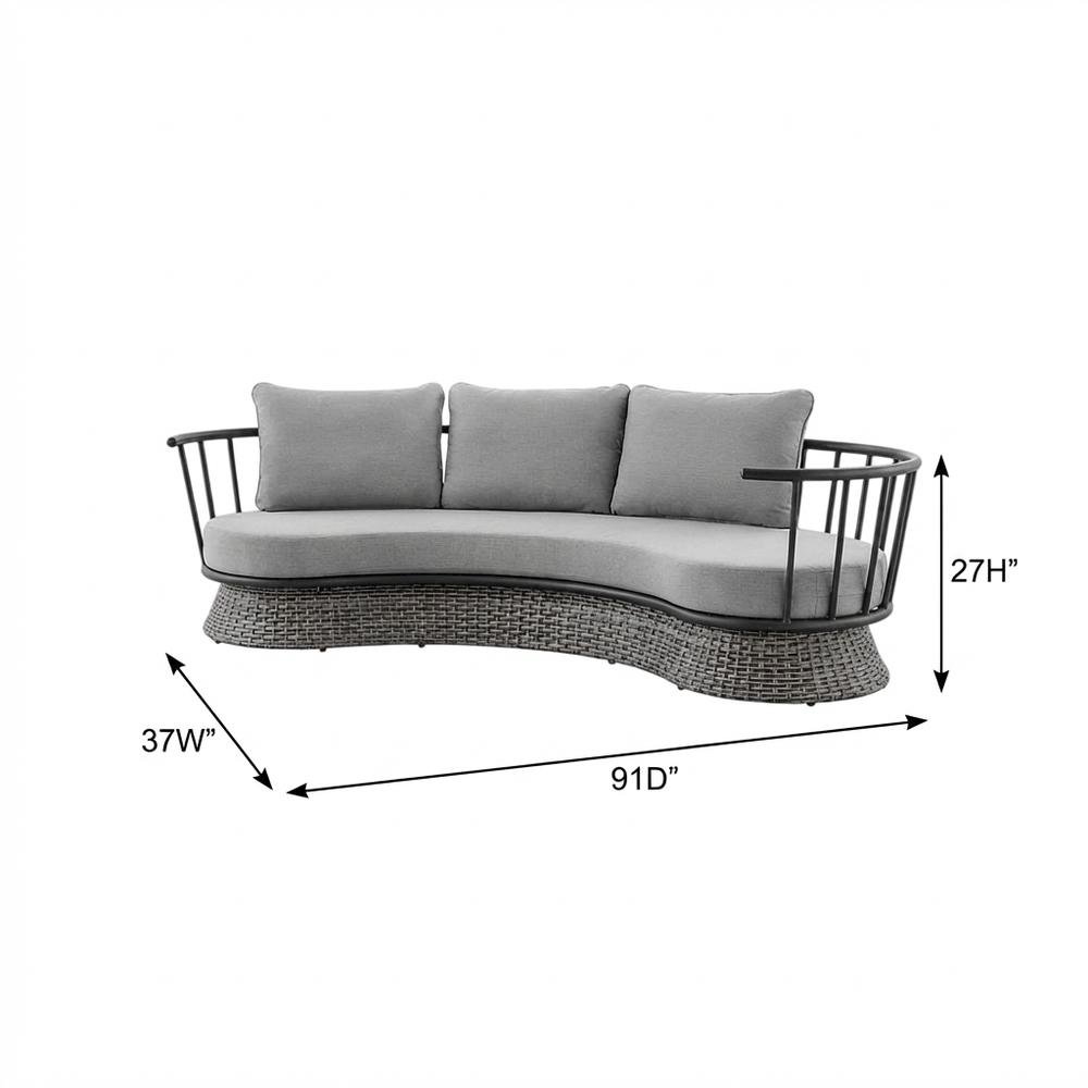 Dark Gray And Black Wicker Aluminum Outdoor Sofa With Water-Resistant Fabric. Picture 7