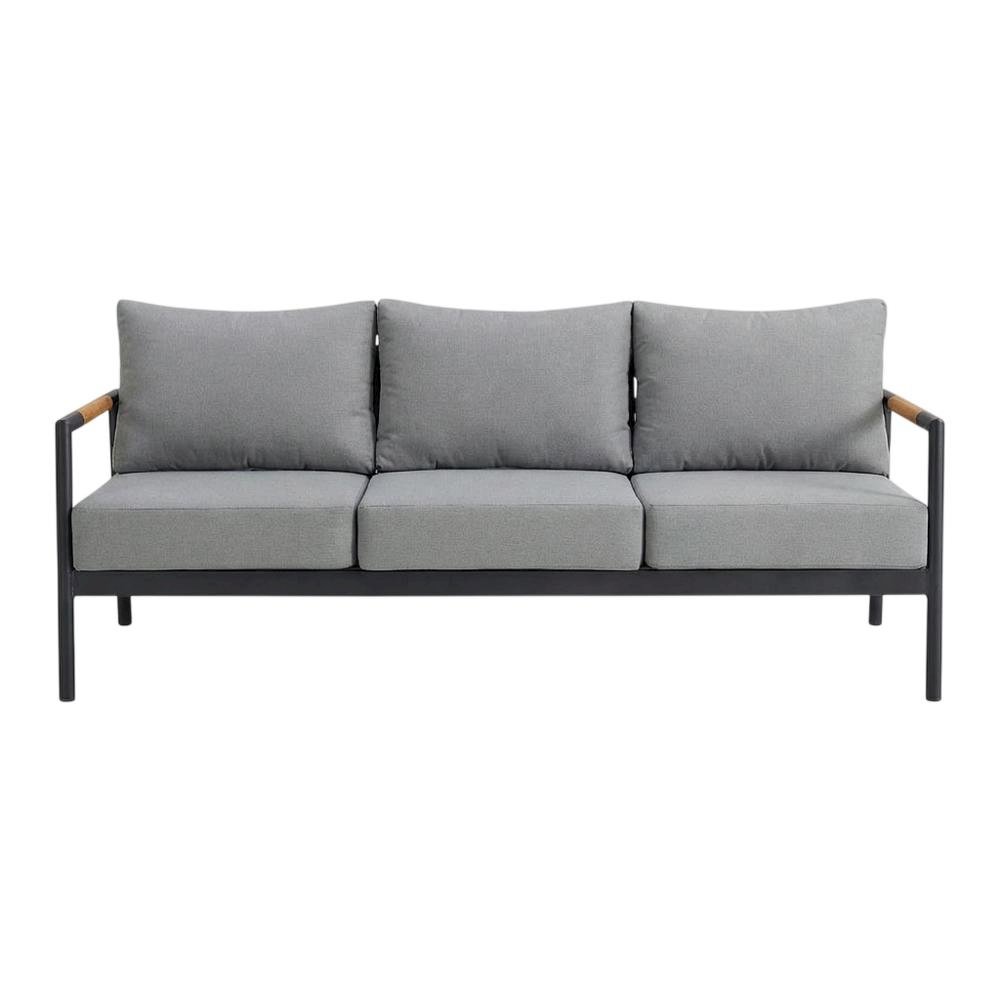 Outdoor Sofa In Black, Dark Gray, Aluminum Frame, Teak Accents, Patio Lounging. Picture 4
