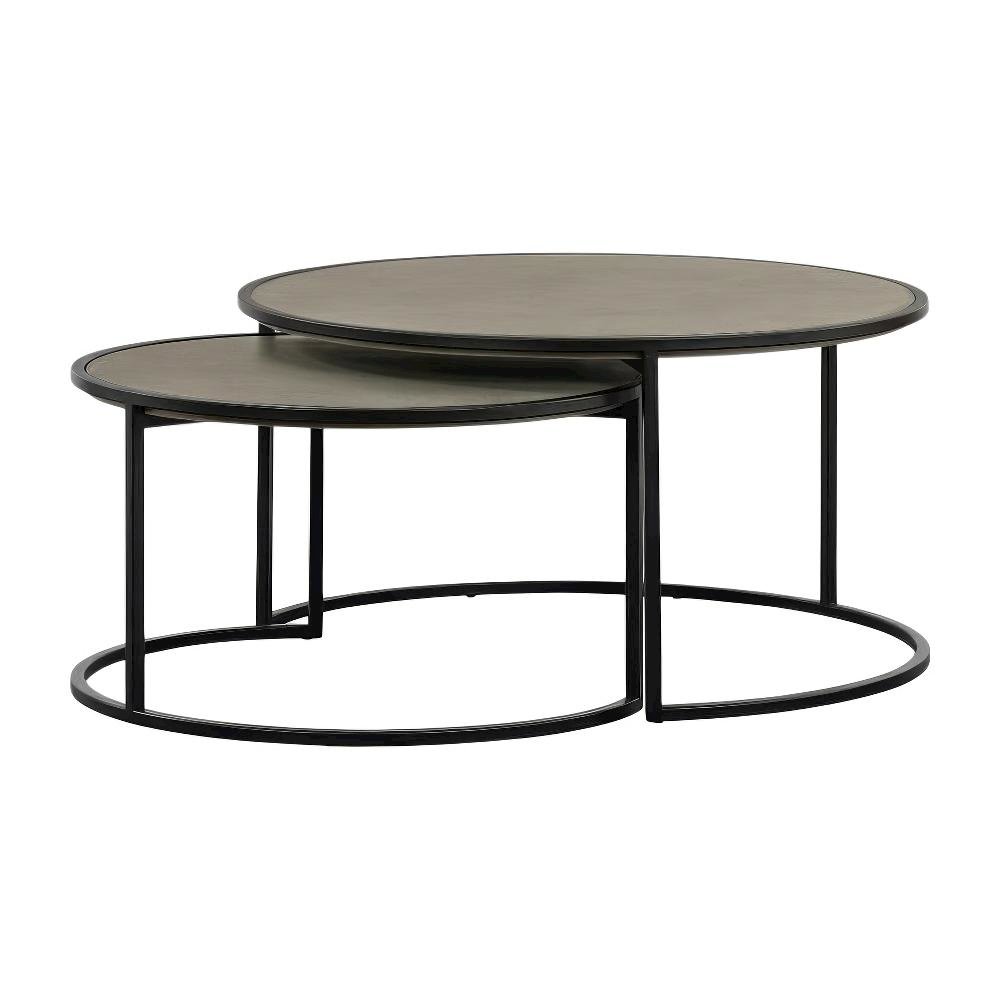 Concrete and Black Metal 2-Piece Nesting Coffee Table Set with Modern Design. Picture 1