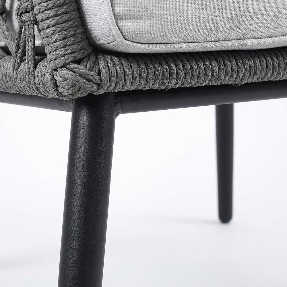 Gray Rope Indoor Outdoor Steel Lounge Chair, Cushioned Seat, Uv Resistance. Picture 6