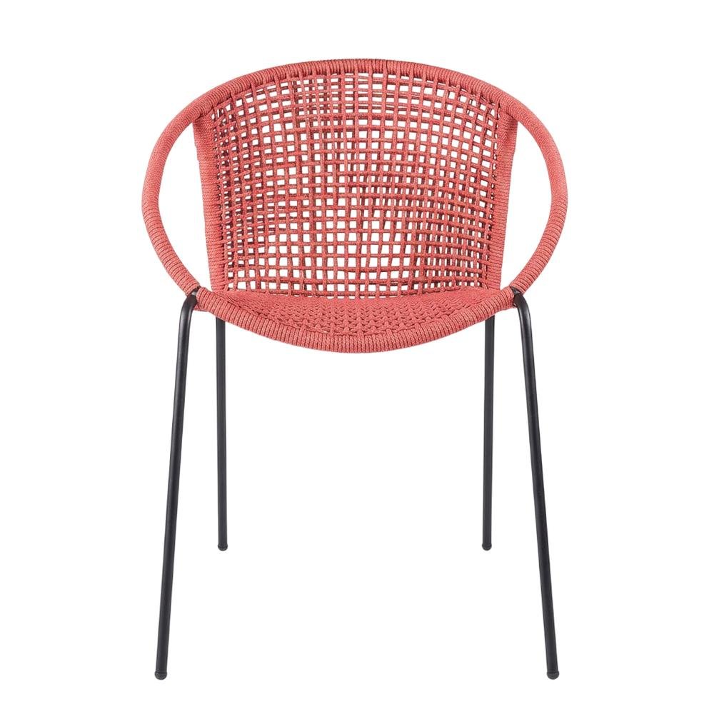 Stackable Steel Dining Chair With Brick Red Rope, Uv Resistant Outdoor Seating. Picture 4