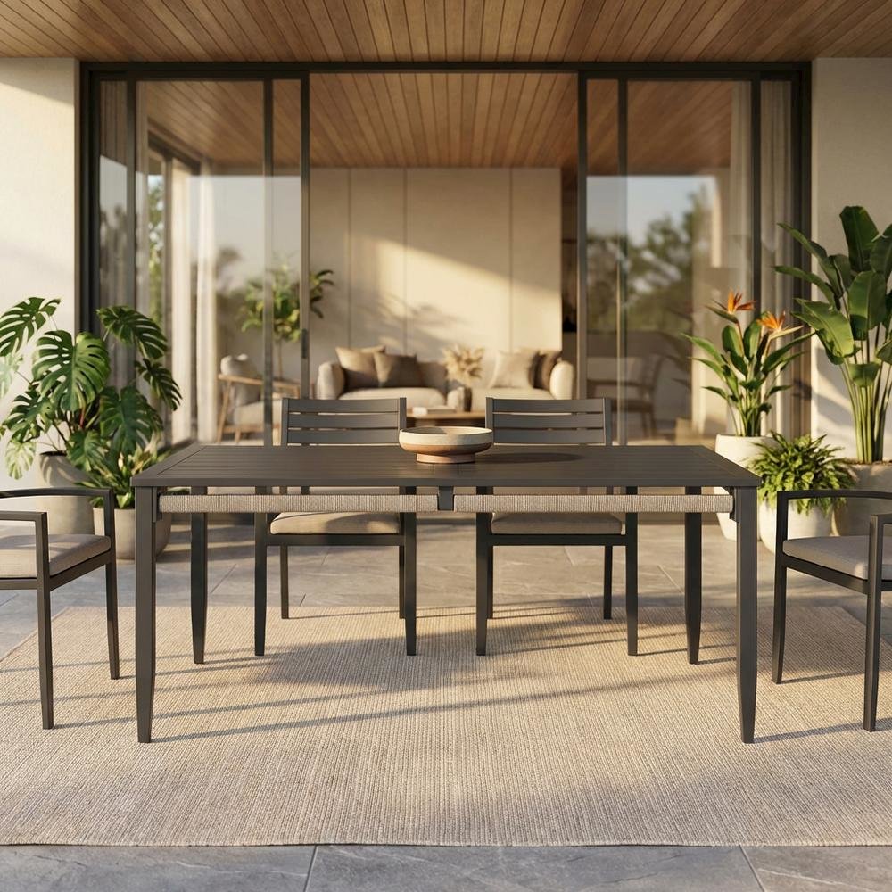 Aluminum Rectangular Dining Table In Charcoal Finish With Modern Style. Picture 2