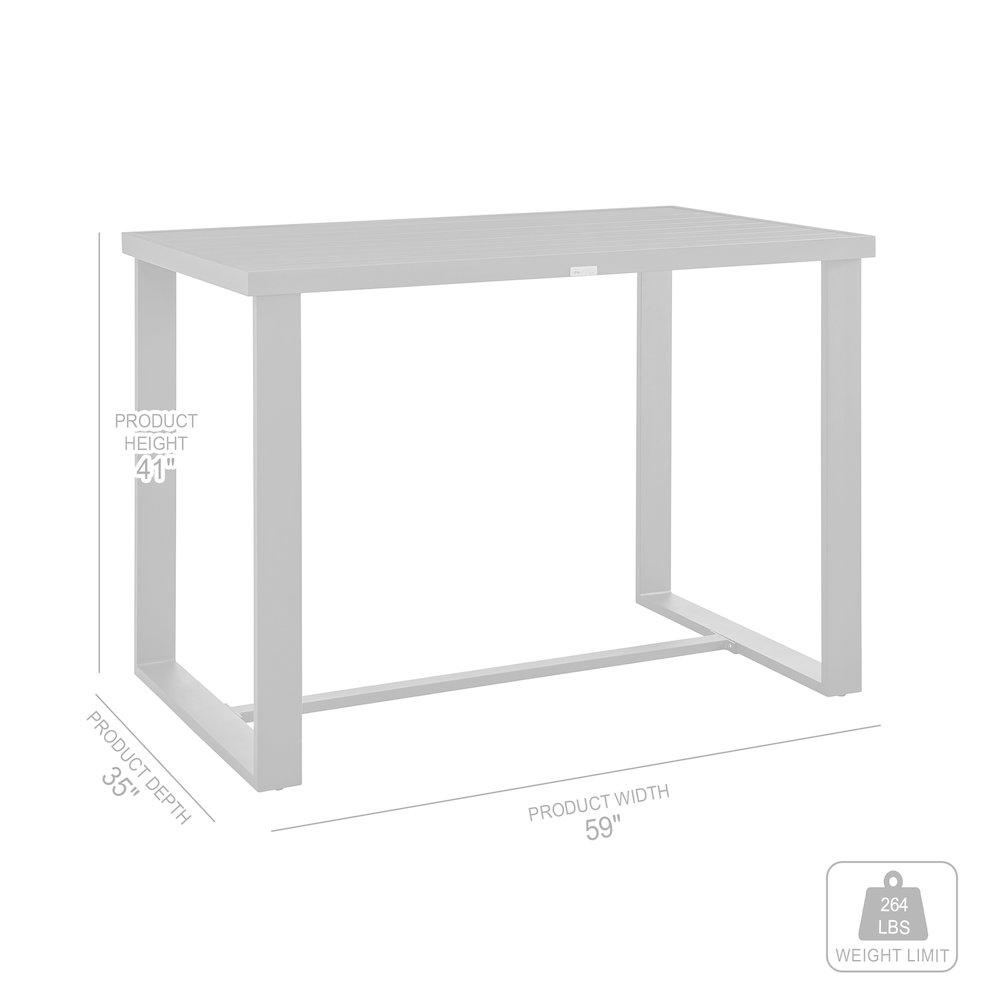 Menorca Outdoor Patio Bar Height Dining Table in Aluminum. Picture 8