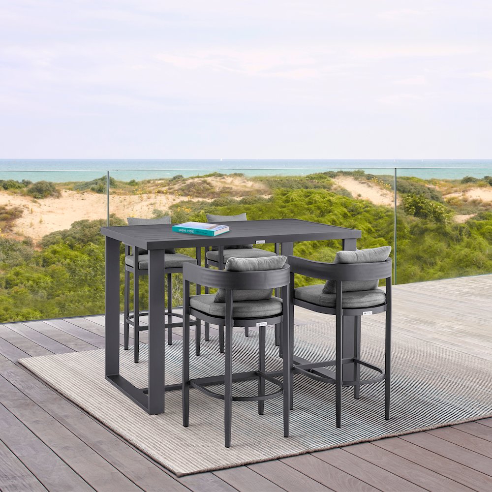 Menorca Outdoor Patio Bar Height Dining Table in Aluminum. Picture 7