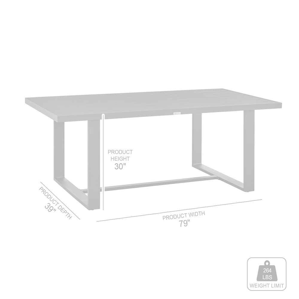 Menorca Outdoor Patio 7-Piece Dining Table Set in Aluminum with Gray Cushions. Picture 12